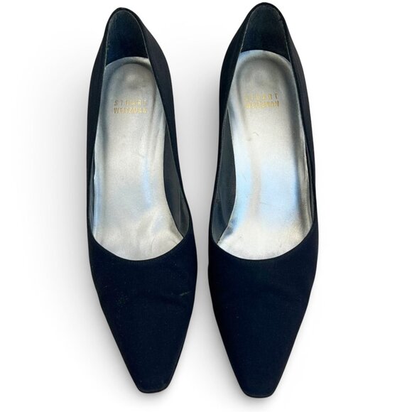 STUART WEITZMAN Vintage Y2K Black Crepe Pointed Toe Pumps 3” Heel Classic - Picture 11 of 12